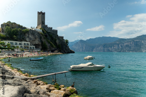 View of Lake Garda and the Castle in Malcesine, Italy.
