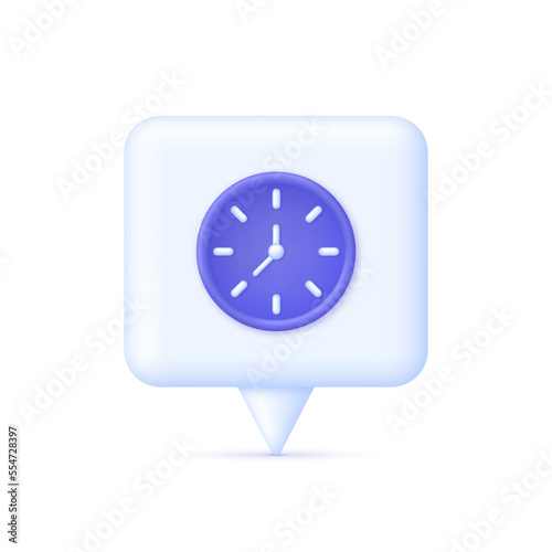 3D Clock on Speech Bubble. Passage of time Time-keeping and measurement of time. Time period concept.