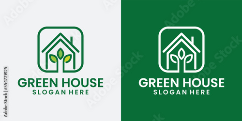 house with leaf logo design inspirations