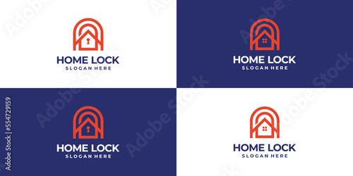 Home lock, key shape logo design inspiration