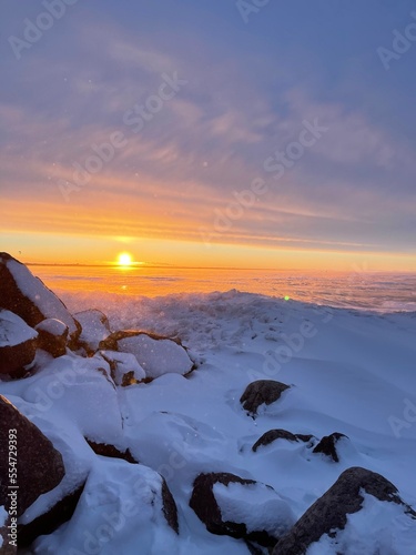 sunset in the snow