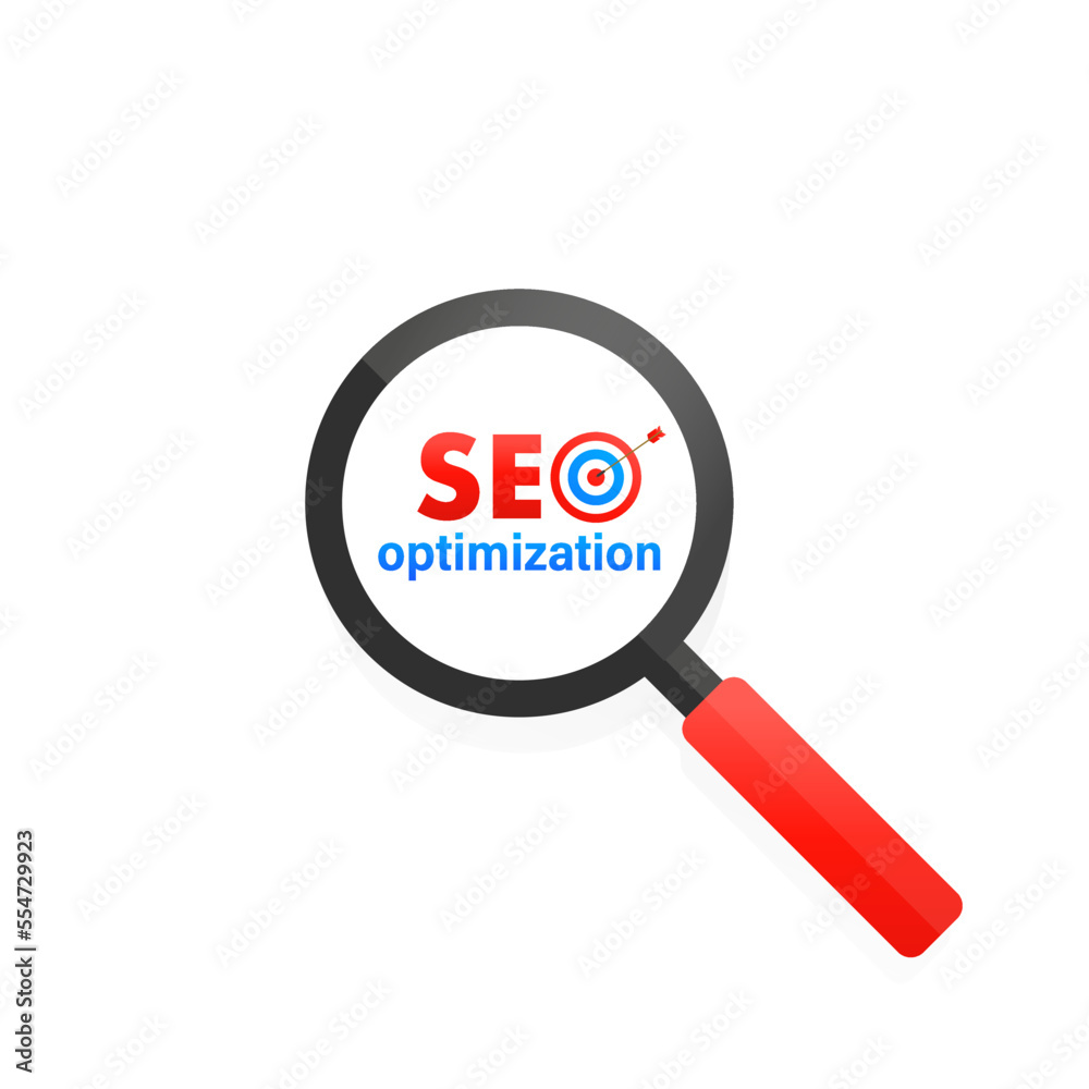 Web analytics design, SEO optimization, magnifying glass. Vector illustration Web analytics design, SEO optimization, magnifying glass. Vector illustration