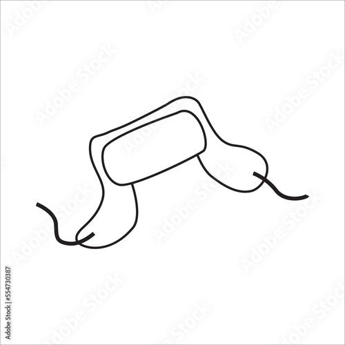 Winter hat with ties. Winter clothes.Vector illustration isolated on white background. Doodles on the theme of winter.