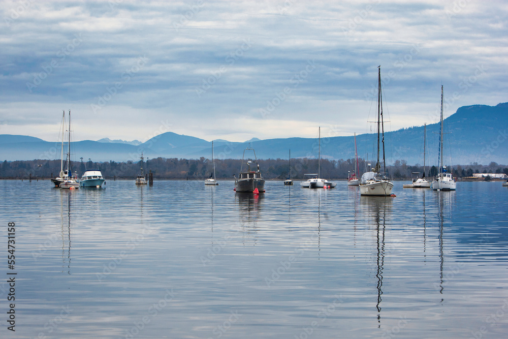 boats in cowichan bay, vancouver island, british colombia, canada