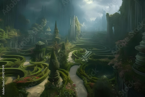 landscape with maze labyrinth forest, fantasy wallpaper © Pinto Creation