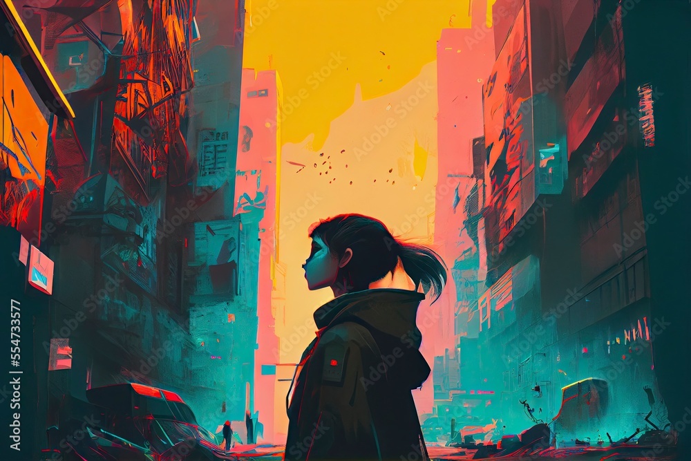 Obraz premium Cyberpunk city in the future