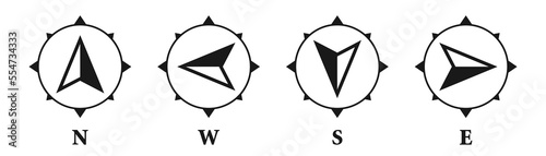 Vintage marine wind rose, nautical chart. Monochrome navigational compass with cardinal directions of North, East, South, West. Geographical position, cartography and navigation. Vector illustration.
