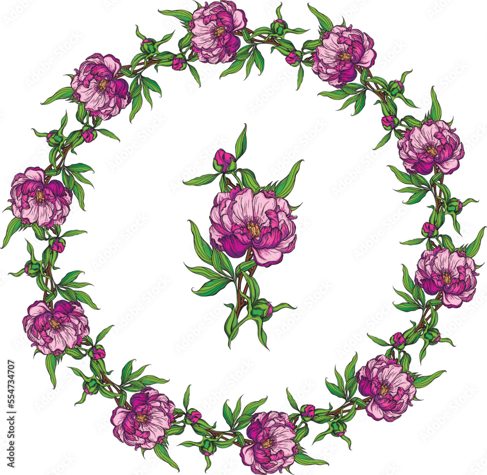Bright peony flowers. Flower arrangement. Delicate flowers. Vector flowers. Peony. Bright peony flowers. Flower arrangement. Delicate flowers. Vector flowers. Peony.