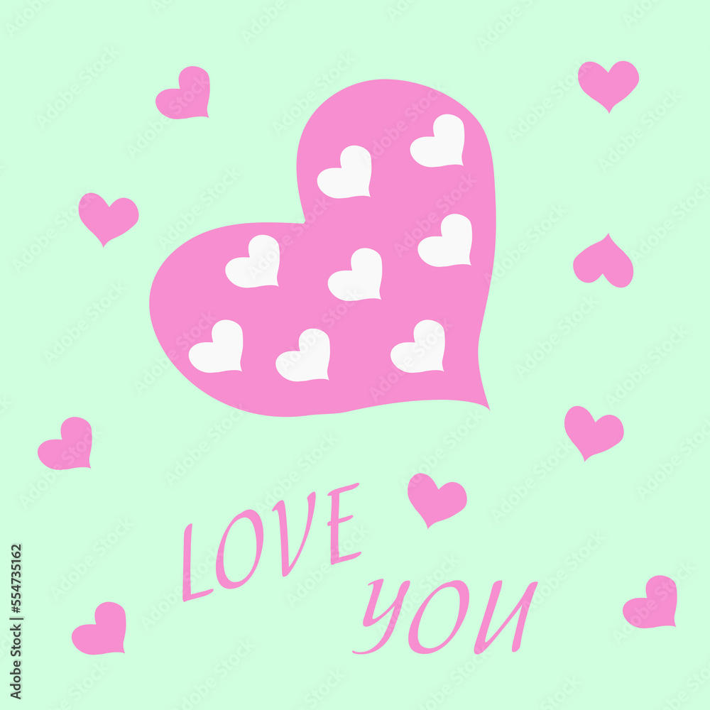 Valentine's Day postcard. Postcard I love you. Vector design. Hearts of different sizes. Valentine's Day card. Valentine's Day postcard. Postcard I love you. Vector design. Hearts of different sizes. Valentine's Day card.