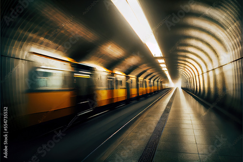 Subway underground, train in motion, travel and transportation concept © neirfy