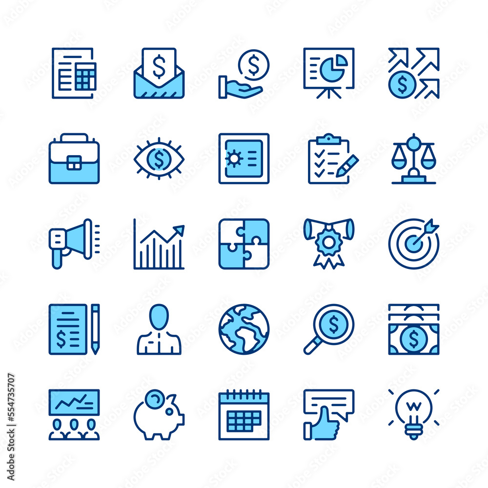 Business line icons. Blue color. Vector line icons set