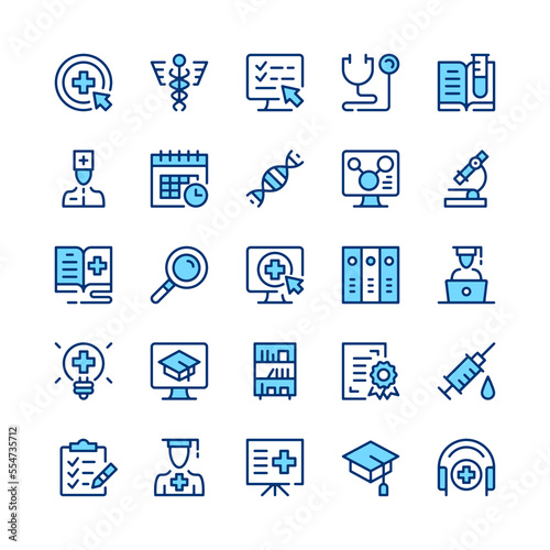 Medical education line icons. Blue color. Vector line icons set