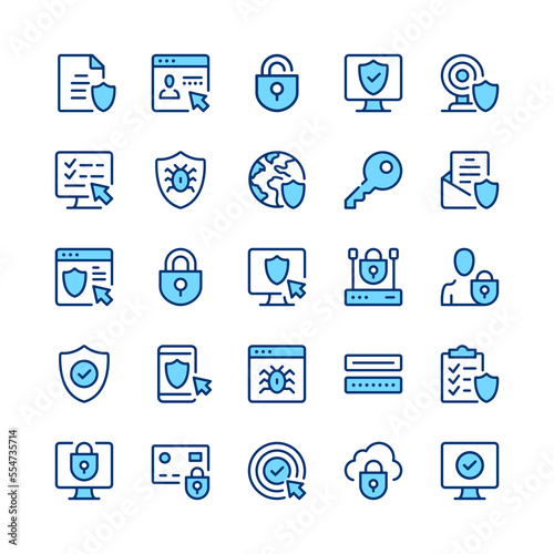 Internet security line icons. Blue color. Vector line icons set