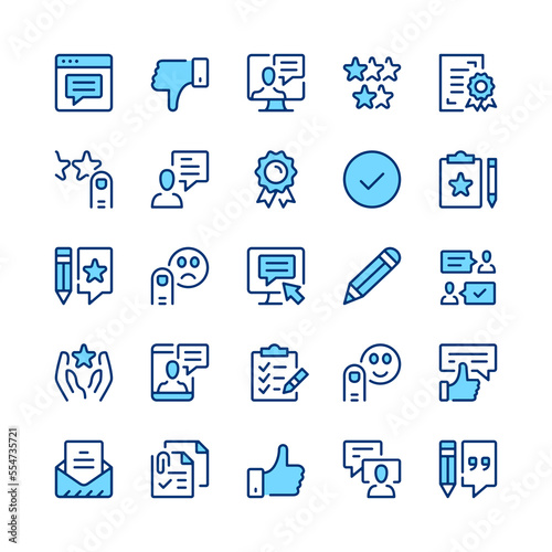 Testimonials line icons. Blue color. Vector line icons set