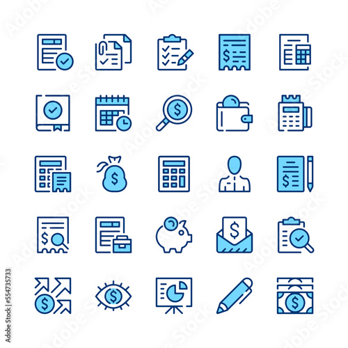 Accounting line icons. Blue color. Vector line icons set