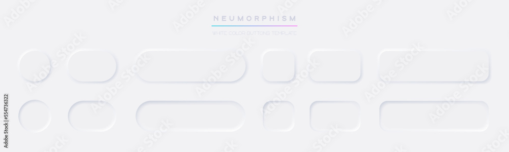 White button Neumorphism design elements vector set. Realistic modern ui buttons collection. Element for Application or Web design White button Neumorphism design elements vector set. Realistic modern ui buttons collection. Element for Application or Web design