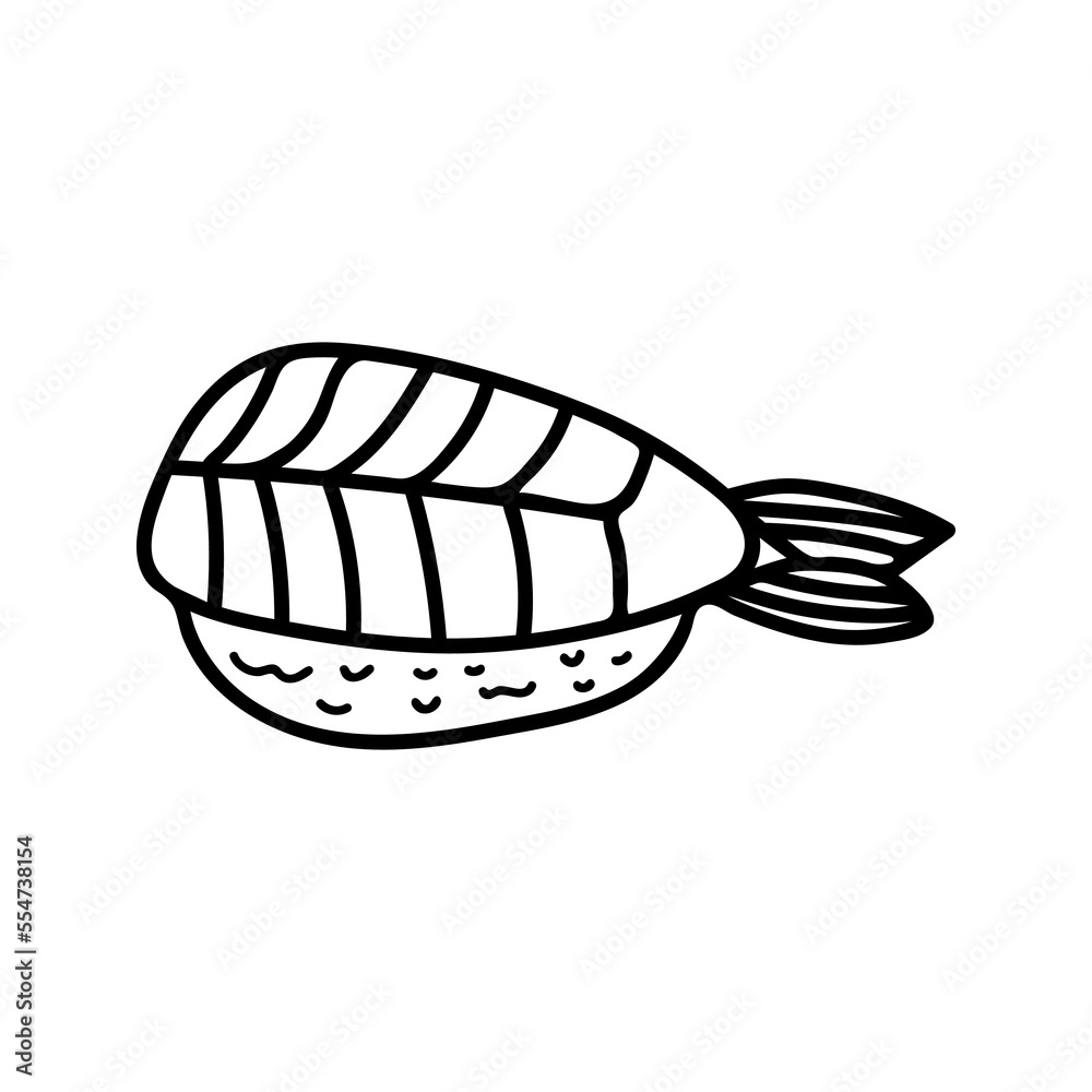 Japanese sushi nigiri in hand drawn doodle style. Asian food for restaurants menu Japanese sushi nigiri in hand drawn doodle style. Asian food for restaurants menu