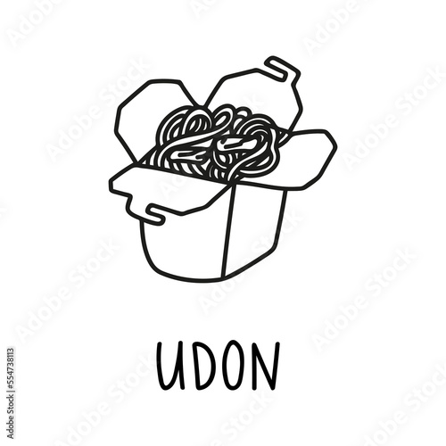 Meat udon take out in hand drawn doodle style. Asian food for restaurants menu