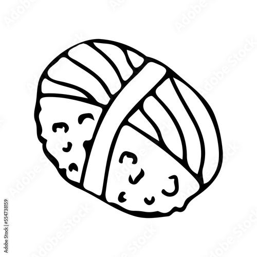 Sushi with fish. Nigirizushi with tuna. Asian cuisine. Vector illustration isolated on white background