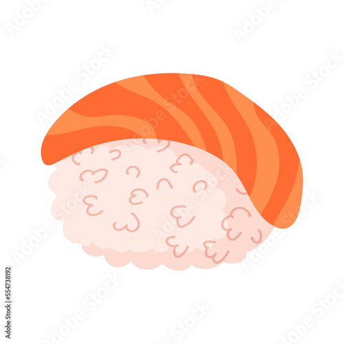 Sushi. Nigirizushi with salmon. Asian cuisine. Vector illustration isolated on white background