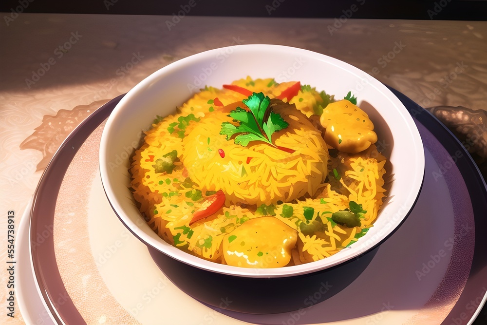 Delicious Indian Biryani Asian Food In Anime Style Digital Painting Illustration Delicious Indian Biryani Asian Food In Anime Style Digital Painting Illustration