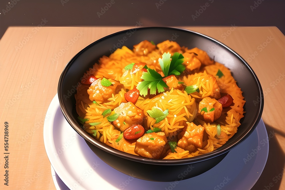 Delicious Indian Biryani Asian Food In Anime Style Digital Painting Illustration Delicious Indian Biryani Asian Food In Anime Style Digital Painting Illustration