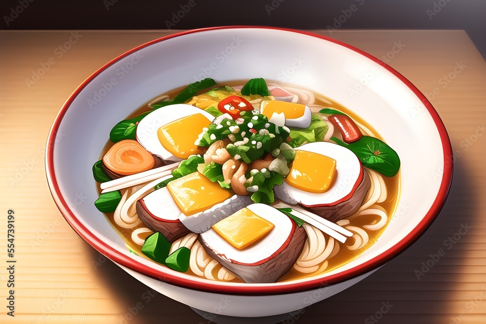 Delicious Japanese Ramen Asian Food In Anime Style Digital Painting Illustration