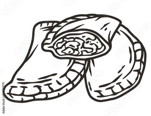 Empanadas fried in oil. Empanada latin fast food. Traditional mexican food for design of logo, poster or emblem, banner