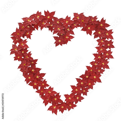 Beautiful Poinsettia forming lovely heart shape on transparent background (3D Rendering RGBA PNG) 