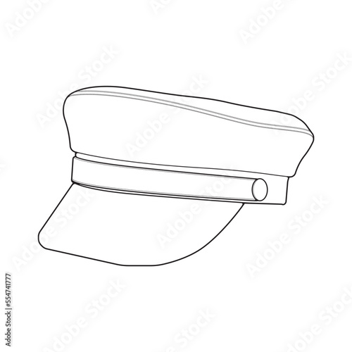 Outline military cap vector illustration isolated on white background. Outline military cap vector for coloring book.