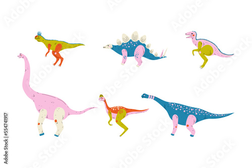 Dinosaur as Prehistoric Creature and Jurassic Predator Vector Set