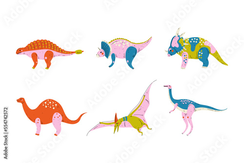Dinosaur as Prehistoric Creature and Jurassic Predator Vector Set