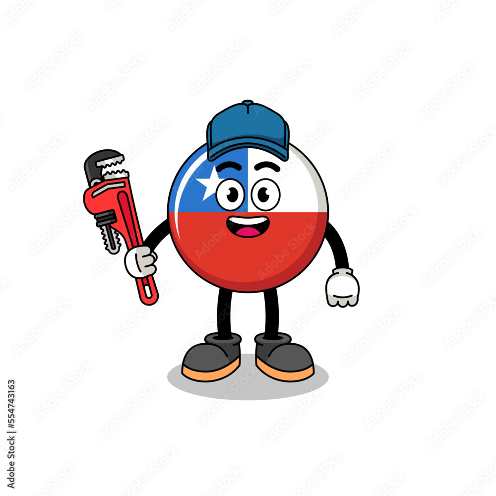 chile flag illustration cartoon as a mechanic