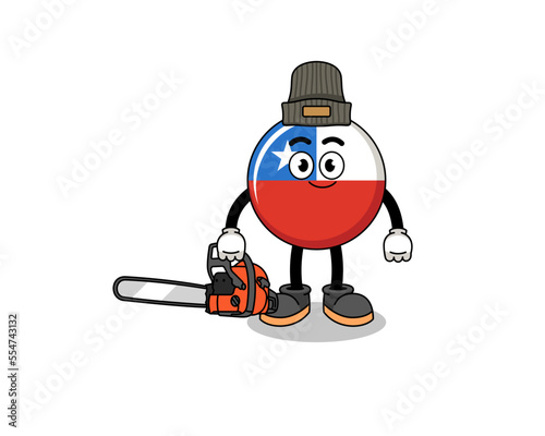 chile flag illustration cartoon holding lawn mower