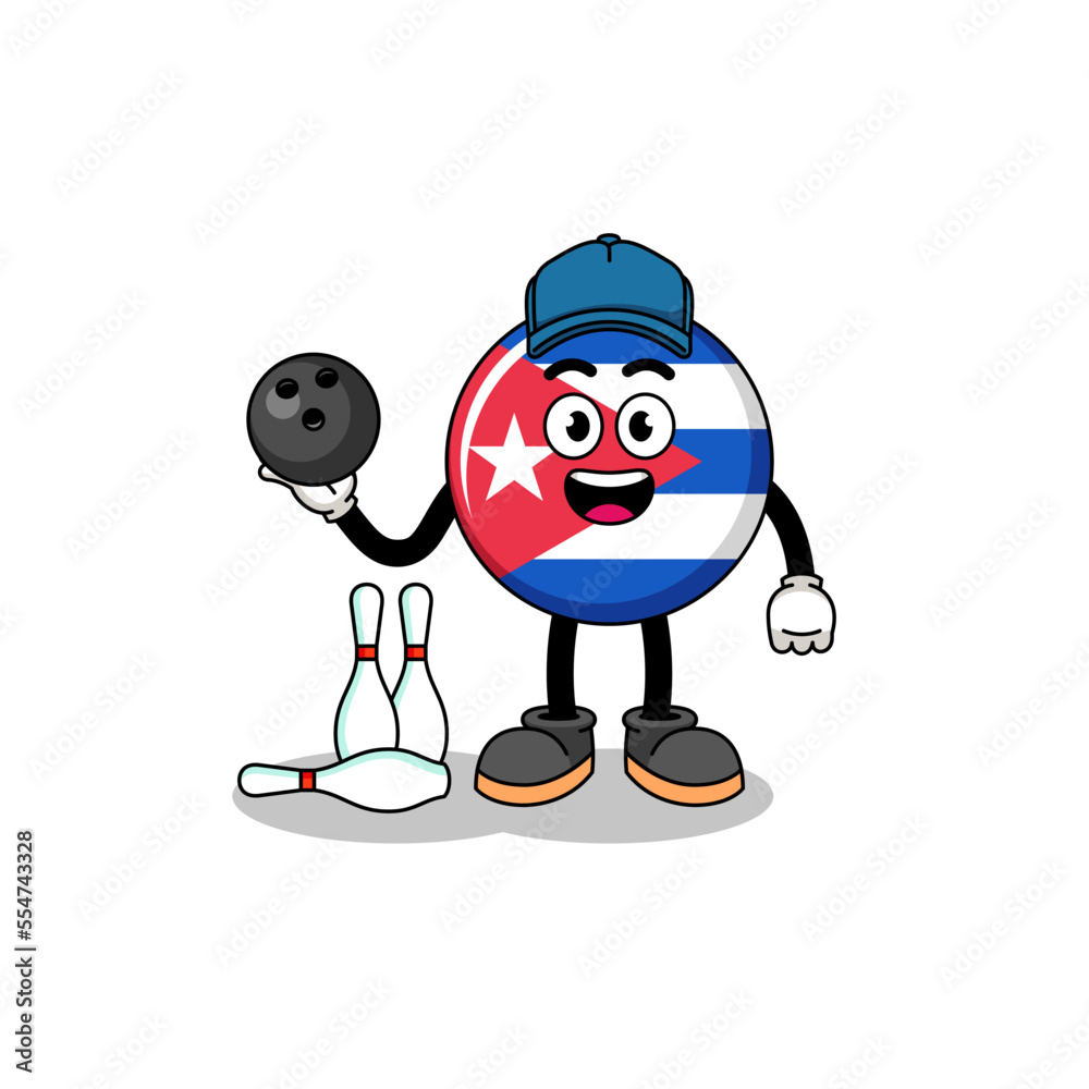 Mascot of cuba flag as a bowling player
