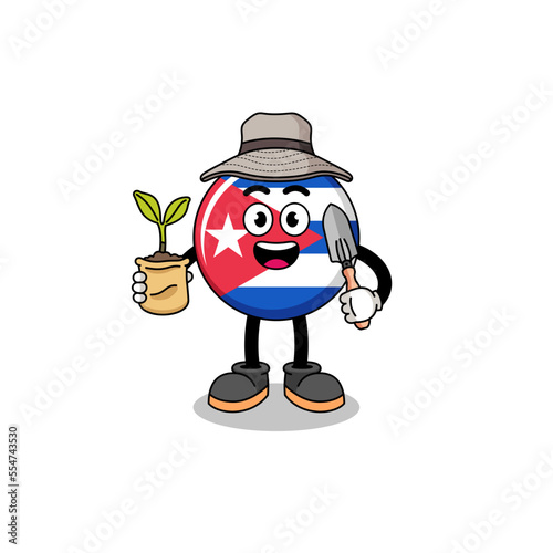 Illustration of cuba flag cartoon holding a plant seed