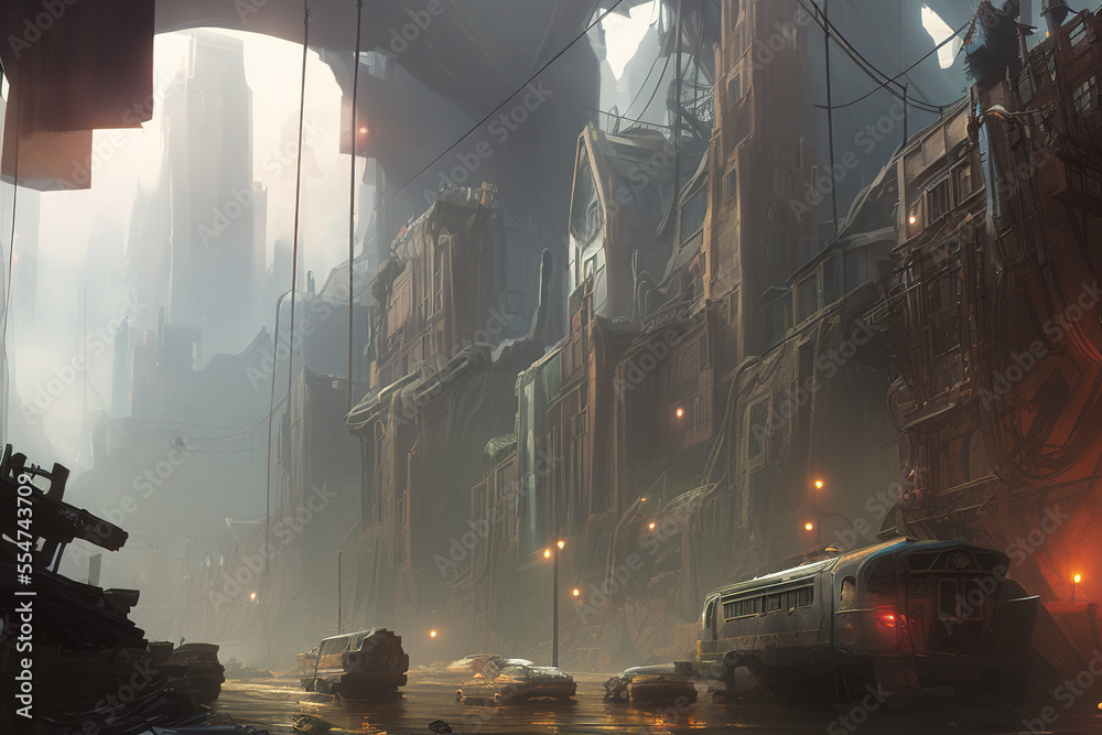 futuristic post-apocalyptic city landscape