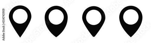 Location pin icon or symbol set. Map marker pointer or GPS location in flat style.