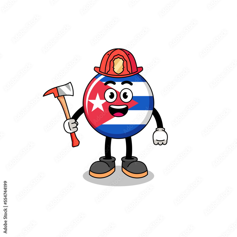 Cartoon mascot of cuba flag firefighter