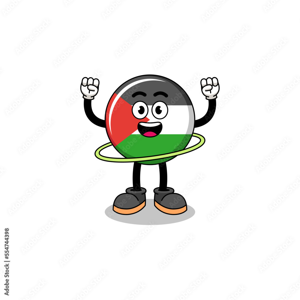 Character Illustration of palestine flag playing hula hoop Character Illustration of palestine flag playing hula hoop