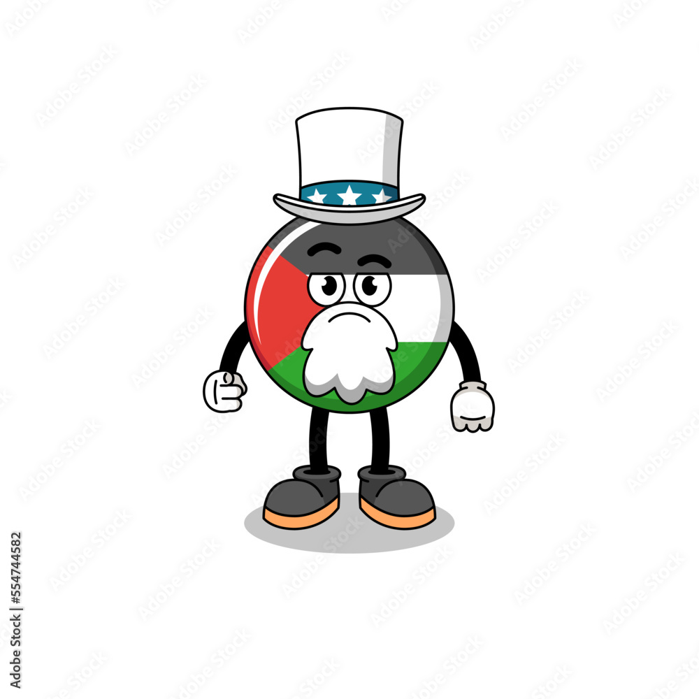 Illustration of palestine flag cartoon with i want you gesture