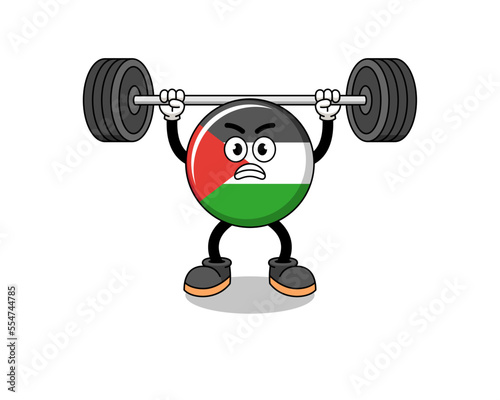 palestine flag mascot cartoon lifting a barbell