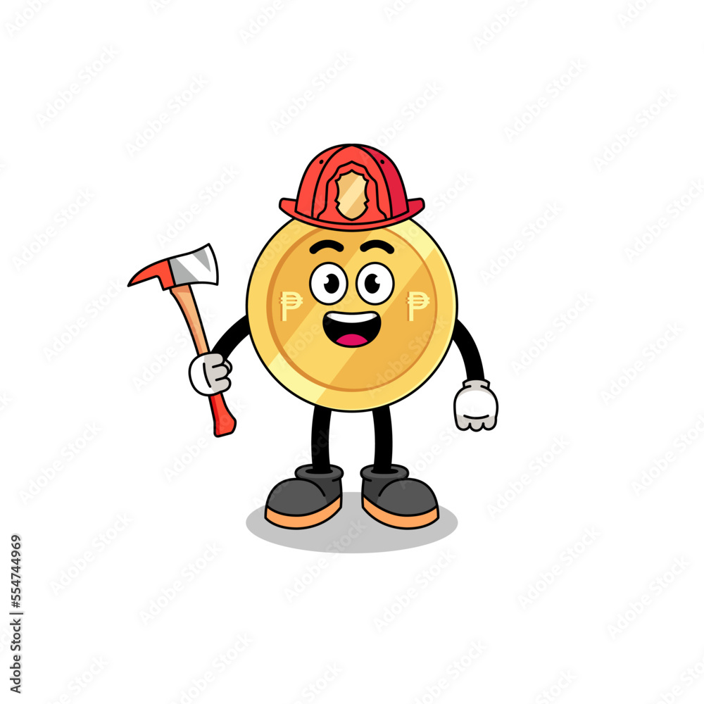 Cartoon mascot of philippine peso firefighter