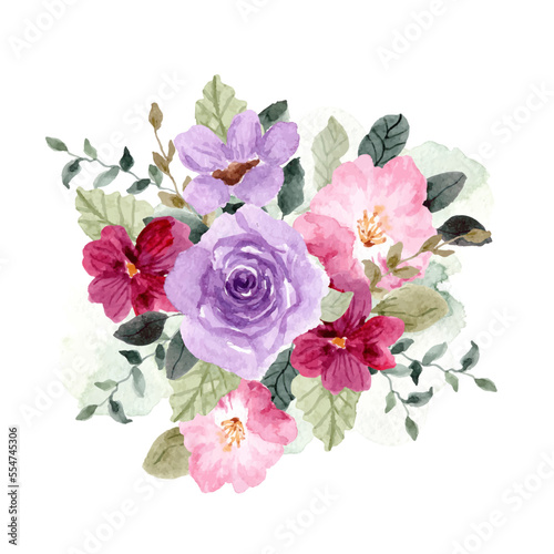 purple pink flower watercolor bouquet