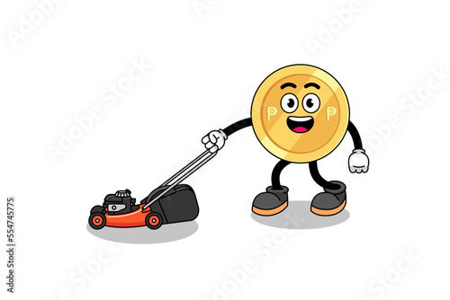 philippine peso illustration cartoon holding lawn mower
