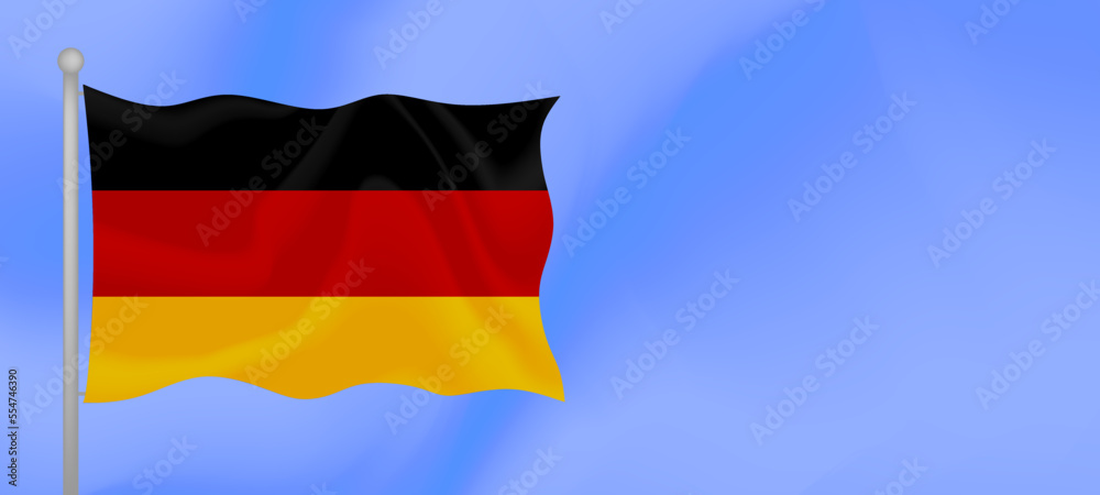 Flag of Germany waving against the blue sky. Horizontal banner design with Germany flag with copy space. Vector illustration Flag of Germany waving against the blue sky. Horizontal banner design with Germany flag with copy space. Vector illustration