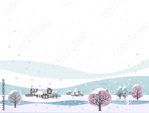 雪が降る冬の風景イラスト