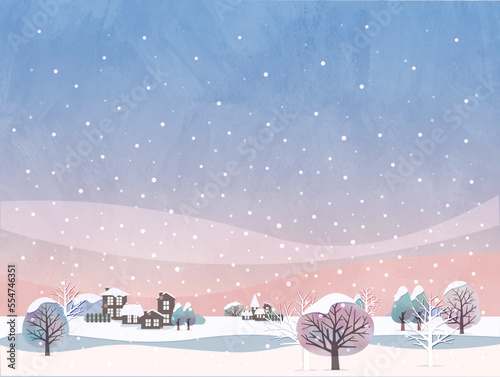 雪が降る冬の風景イラスト