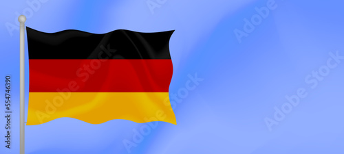 Flag of Germany waving against the blue sky. Horizontal banner design with Germany flag with copy space. Vector illustration