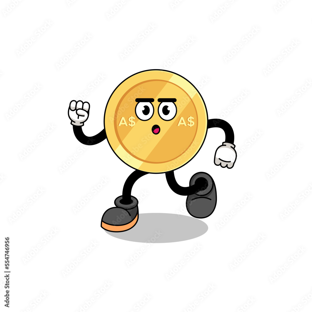 running australian dollar mascot illustration running australian dollar mascot illustration